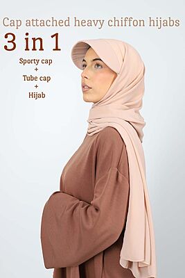IMPORTED INSTANT 3 IN 1 HEAVY CHIFFON HIJAB WITH SPOTY CAP