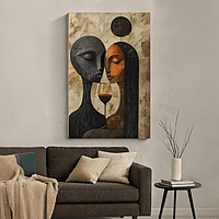 Abstract Couple Wine Art – Modern Face Silhouette Textured Painting Wall Decor