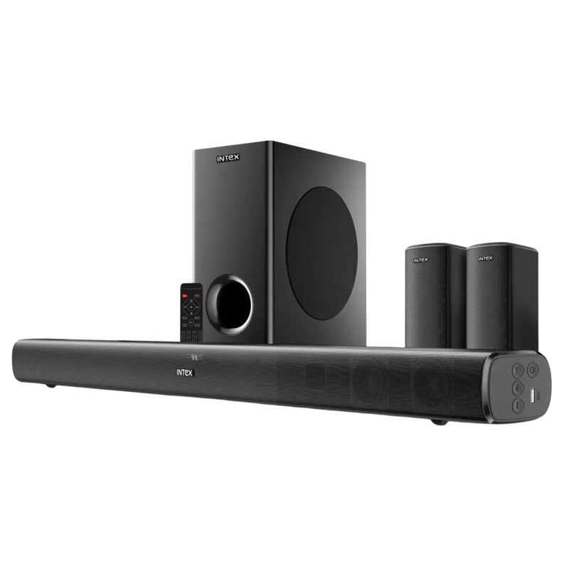 Intex Beast 9000 |2.1 Soundbar with Subwoofer | 120 W RMS | HDMI-ARC I Bluetooth I AUX I USB I Remote Control with Equalizer Black Intex Beast 9000 |2.1 Soundbar with Subwoofer | 120 W RMS | HDMI-ARC I Bluetooth I AUX I USB I Remote Control with Equalizer Black
