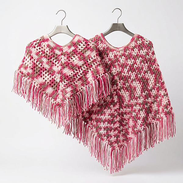Blush Harmony Crochet Poncho Set (Mom & Daughter)