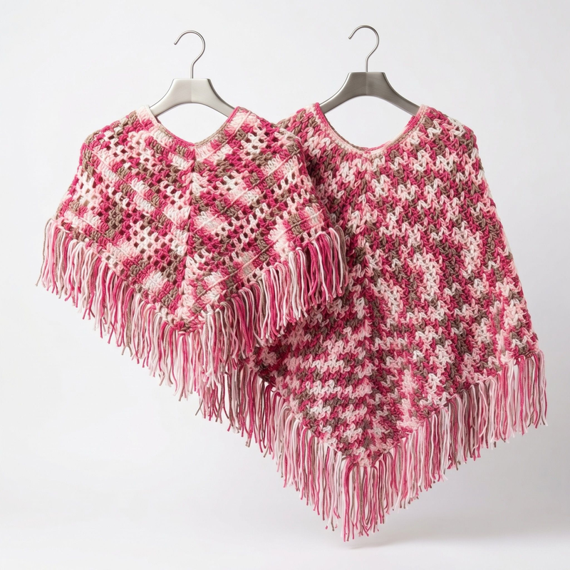 Blush Harmony Crochet Poncho Set (Mom & Daughter)