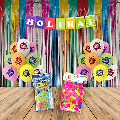 The Magic Balloons- Holi Decoration Combo Kit 30pcs Of Holi Balloons | 2 Multicolour curtains | 1 banner | 111 Pack Magic Water Balloons | 500pcs Of Water Balloons | Pack Of 644 pcs.