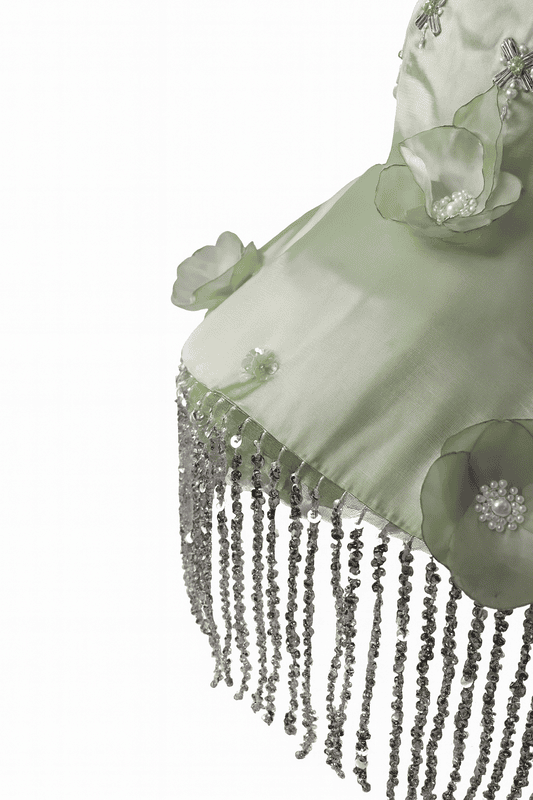 Sage Green Floral Fringe Dress