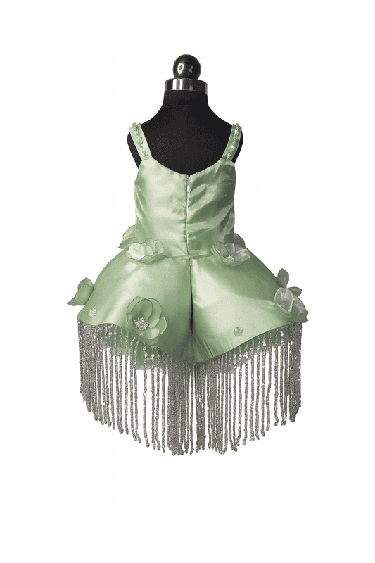 Sage Green Floral Fringe Dress