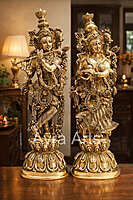 Pair of Big Handmade Brass Radha Krishna Idol Statue for Home Decor - 25 Inch Height