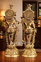 Pair of Big Handmade Brass Radha Krishna Idol Statue for Home Decor - 25 Inch Height