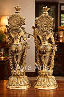 Pair of Big Handmade Brass Radha Krishna Idol Statue for Home Decor - 25 Inch Height