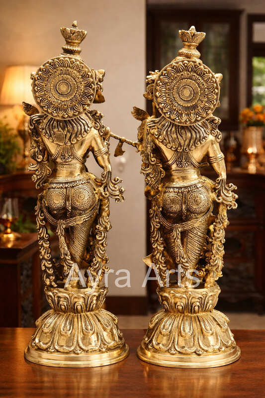 Pair of Big Handmade Brass Radha Krishna Idol Statue for Home Decor - 25 Inch Height