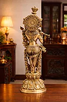 Handmade Brass Krishna Idol Statue for Home Decor - 25 Inch Height