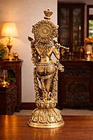 Handmade Brass Krishna Idol Statue for Home Decor - 25 Inch Height