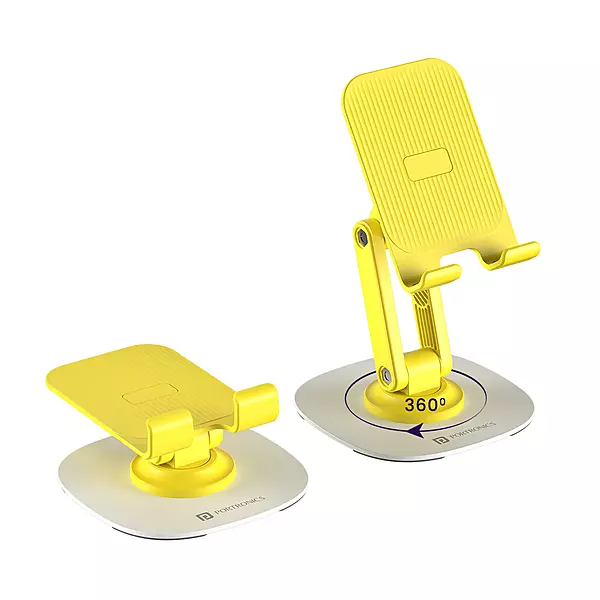 Portronics Mobot III – Foldable Mobile Stand, Yellow. Compact, adjustable angles, perfect for hands-free viewing. Lightweight, portable, ideal for home.