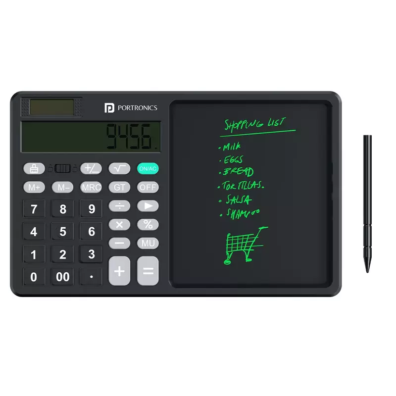 Portronics Ruffpad Calc 2 – 5.5 Inches Screen | 12 Digits Layout | Screen Lock | Erase Button | Black
