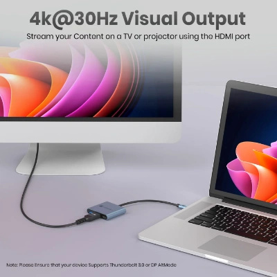 Portronics C-Konnect Plus Type-C to HDMI Adapter (3-in-1), Multiport USB-C Hub with 4K / 30Hz HDMI, USB 3.0 @ 5Gbps, 100 W PD Charging for Laptop, MacBook, PC (Grey)