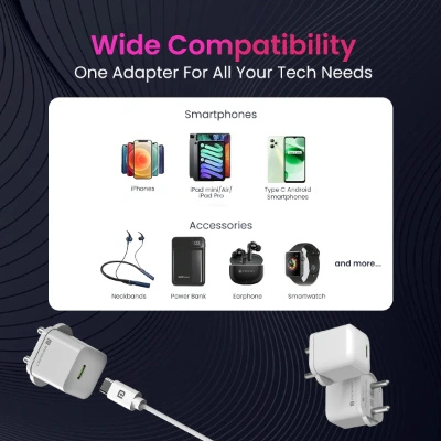 Portronics Adapto 20 Lite Smallest 20W GaN Wall Charger with Type C PD Fast Charging Output Port, Compatible with iPhone 8 and Above, iPad, Tablets, All Type C Mobile Phones and Devices (White) Portronics Adapto 20 Lite Smallest 20W GaN Wall Charger with Type C PD Fast Charging Output Port, Compatible with iPhone 8 and Above, iPad, Tablets, All Type C Mobile Phones and Devices (White)