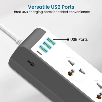 Portronics Power Plate 14 Extension Board with 10 Universal Sockets, 25W Type-C PD, 3 USB Charging Ports, 3 Meter Long Cord, 2500 Watts, 2.1 Amp USB Output, Multi Plug for Home Appliances (White)