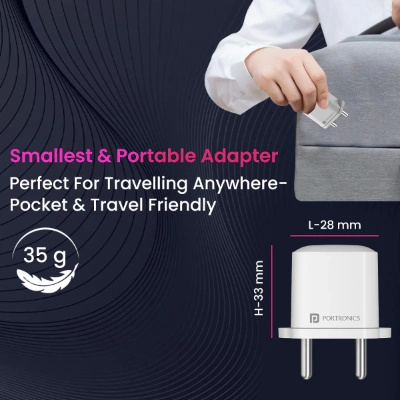 Portronics Adapto 20 Lite Smallest 20W GaN Wall Charger with Type C PD Fast Charging Output Port, Compatible with iPhone 8 and Above, iPad, Tablets, All Type C Mobile Phones and Devices (White) Portronics Adapto 20 Lite Smallest 20W GaN Wall Charger with Type C PD Fast Charging Output Port, Compatible with iPhone 8 and Above, iPad, Tablets, All Type C Mobile Phones and Devices (White)