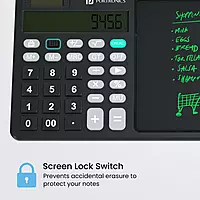 Portronics Ruffpad Calc – A sleek device merging calculator and LCD writing pad. Ideal for students, professionals, quick notes, calculations.