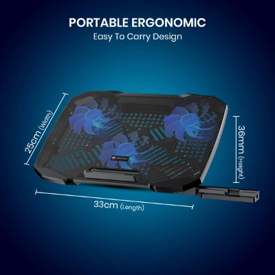 Portronics My Buddy Air 4 Laptop Cooling Pad with Triple Cooling Fans, Multi-Level Height Adjustable, Mobile Holder, USB Powered, Metal Mesh Grill, for Upto 15.6 Inch Laptops (Black)