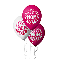 The Magic Balloons-Best Mom Ever Balloons for Mom’s Birthday Mother's Day Party and Decoration. 12” Metallic Dark Pink and Metallic white latex balloons pack of 10 pcs- 181438