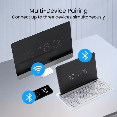 Portronics Bubble Dock Wireless Keyboard with Tablet Holder, Multi-Device Pairing, Rechargeable Battery,Dual Connectivity(2.4 GHz RF & Bluetooth 5.3v) Portronics Bubble Dock Wireless Keyboard with Tablet Holder, Multi-Device Pairing, Rechargeable Battery,Dual Connectivity(2.4 GHz RF & Bluetooth 5.3v)
