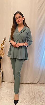 Imported Crepe Co-Ord Set 1-Green-2