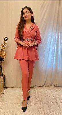 Imported Crepe Co-Ord Set 1-Peach-1