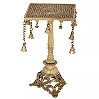 Brass Stool with Hanging Bells - 15.5 inch Height | Traditional Brass Stool with Delicate Hanging Bells