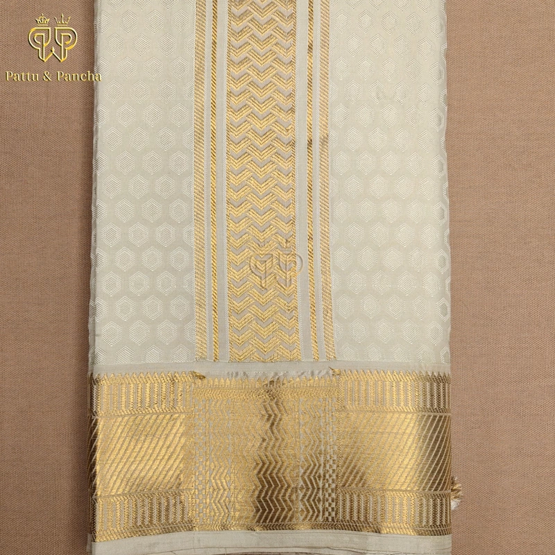 Pure Silk Brocade Dhoti Half White