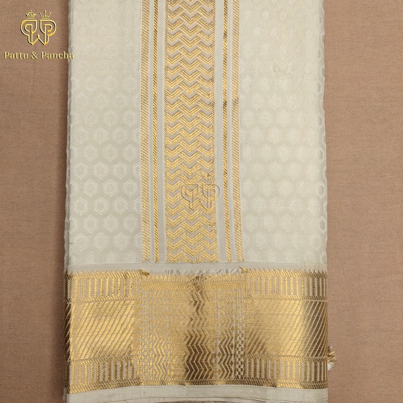 Pure Silk Brocade Dhoti Half White