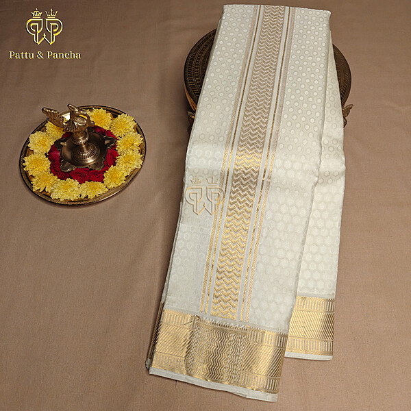 Pure Silk Brocade Dhoti Half White