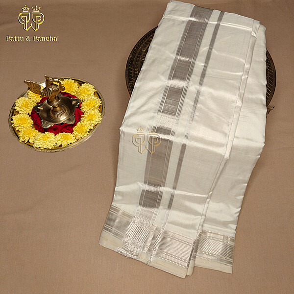 Pure Silk Dhoti Silver Zari