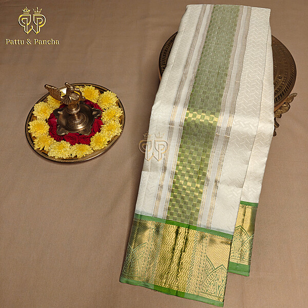 Pure Silk Brocade Dhoti Green Border