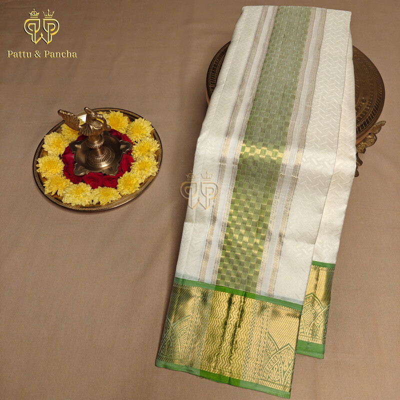 Pure Silk Brocade Dhoti Green Border