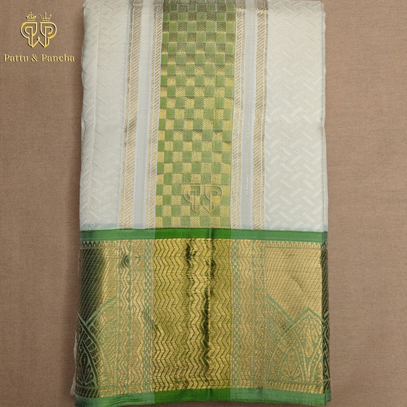 Pure Silk Brocade Dhoti Green Border