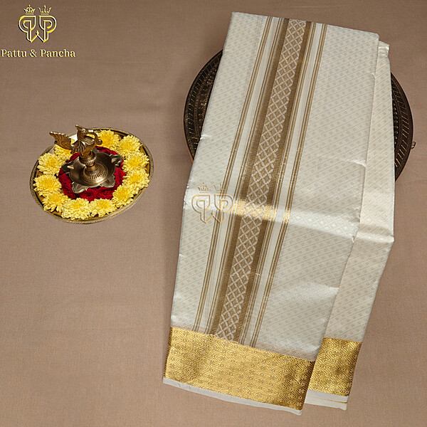 Art Silk Brocade Dhoti Half white Set 1