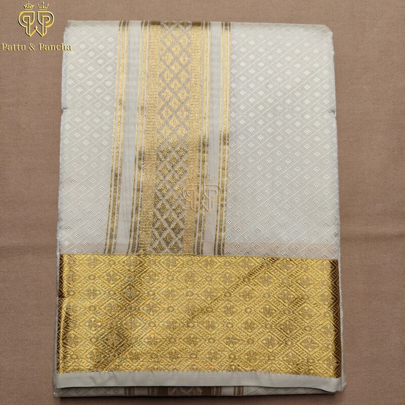 Art Silk Brocade Dhoti Half white Set 1