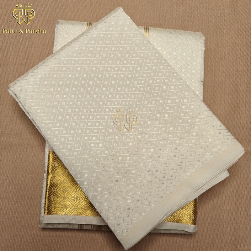 Art Silk Brocade Dhoti Half white Set 1