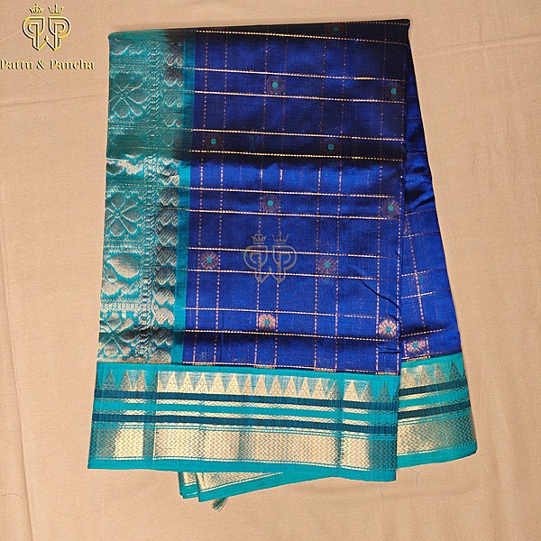 Silk cotton Royal blue Teal Big checks