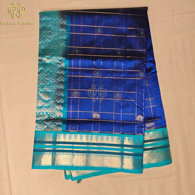 Silk cotton Royal blue Teal Big checks