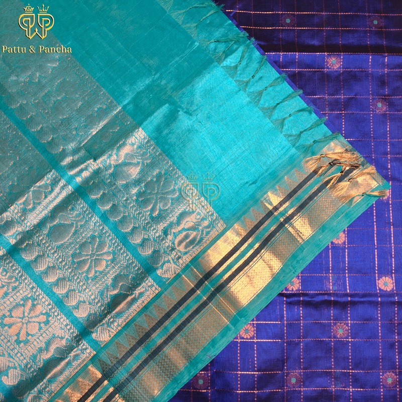 Silk cotton Royal blue Teal Big checks