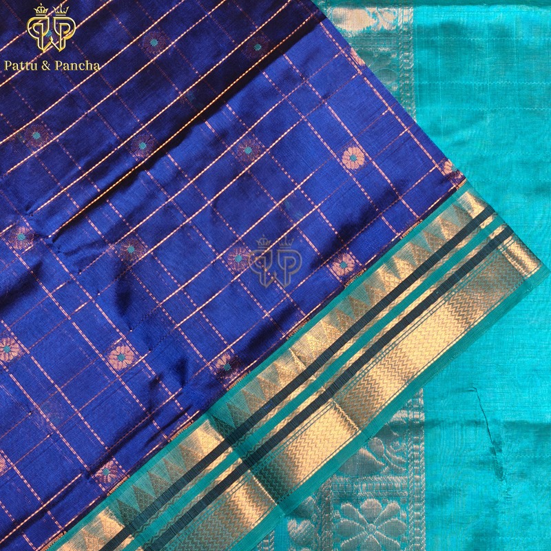 Silk cotton Royal blue Teal Big checks