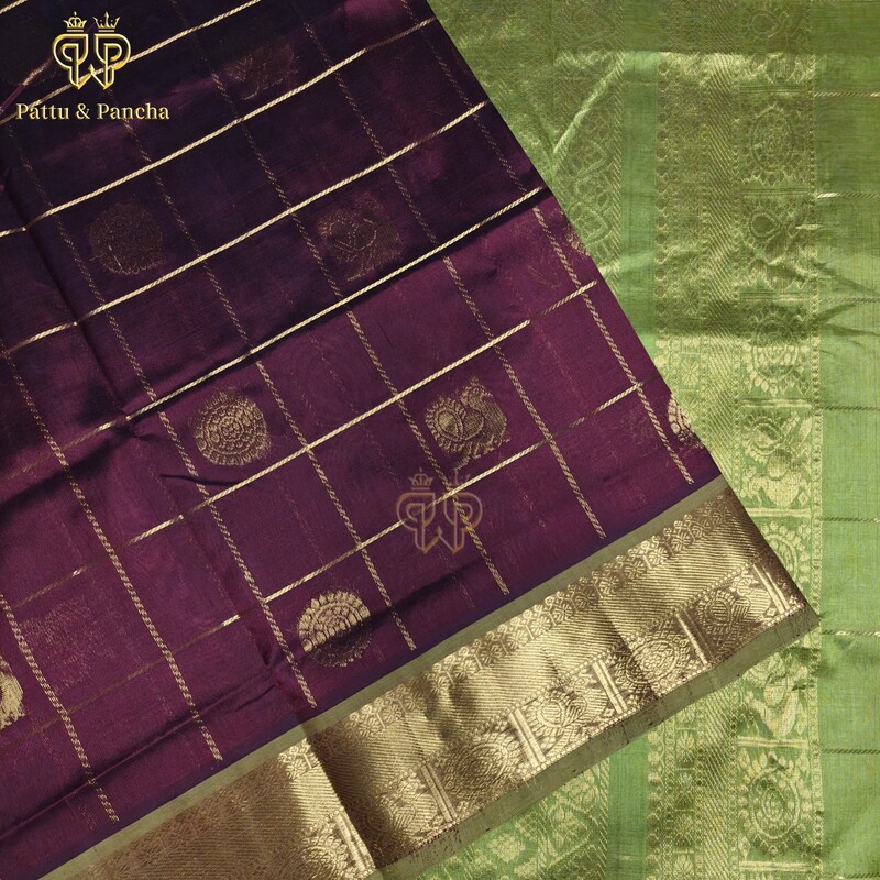 Silk cotton Wine Brown - green checks