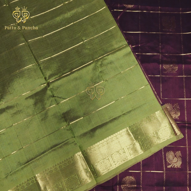 Silk cotton Wine Brown - green checks