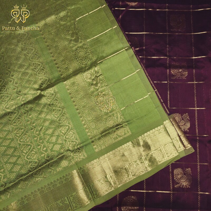 Silk cotton Wine Brown - green checks