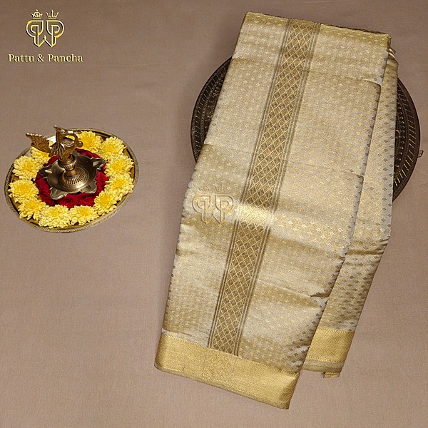 Art Silk Brocade Dhoti Cream Tissue