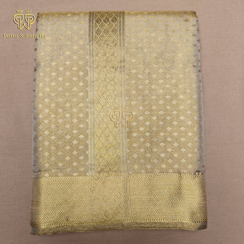 Art Silk Brocade Dhoti Cream Tissue