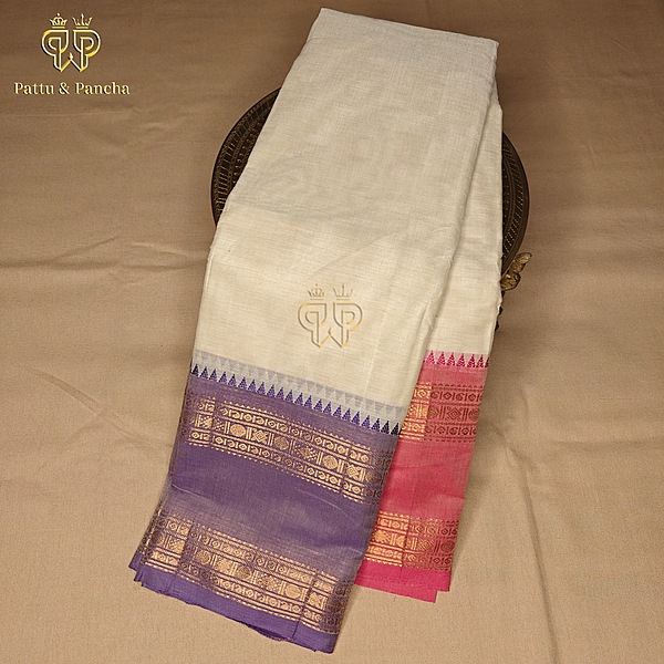 Kanchi cotton Off White Pink Purple