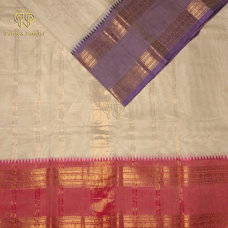 Kanchi cotton Off White Pink Purple