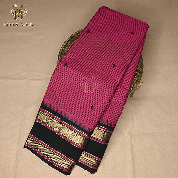 Kanchi cotton checks butta Pink Black