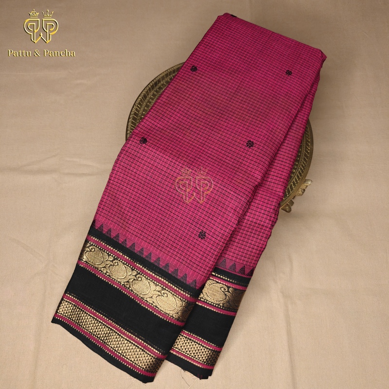 Kanchi cotton checks butta Pink Black